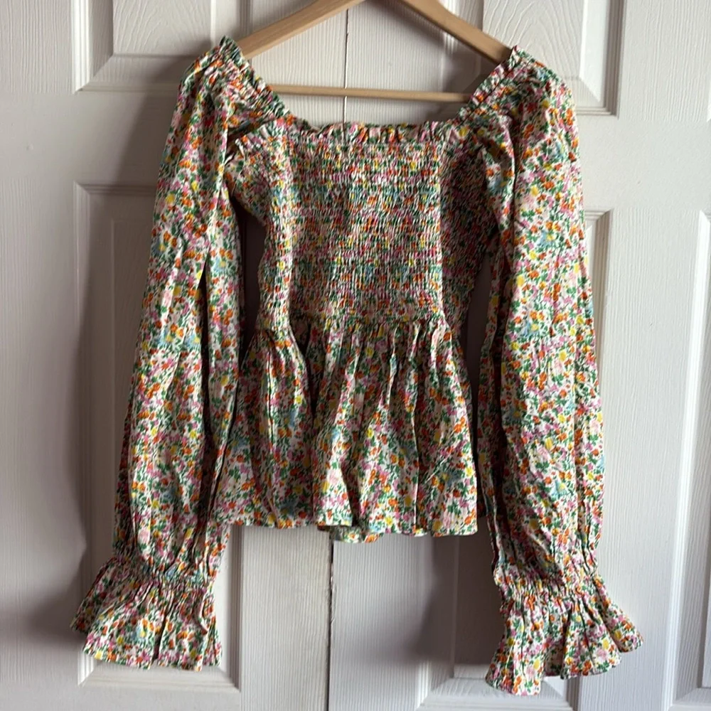 Elizabeth Wilson Designs Multicolor Floral Smocked Blouse - Picture 12 of 16